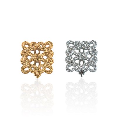 Berloque Charm Folheado Ouro 18k e Prata 925 Quadrado Cravejado