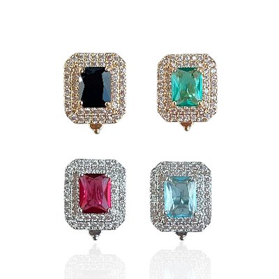 Berloque Charm Folheado Ouro 18k e Prata 925 Quadrado Cristal Cravejado