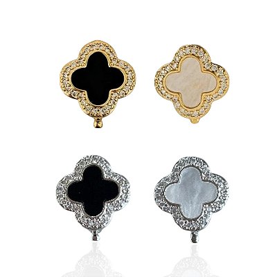 Berloque Charm Folheado Ouro 18k e Prata 925 Trevo Cravejado