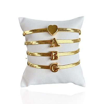 Pulseira Folheada Ouro 18k Fita Laminada Letra Inicial