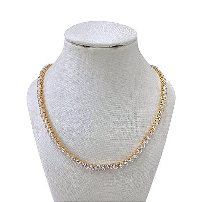 Colar Folheado Ouro 18k e Prata 925 Riviera Cravejada Média