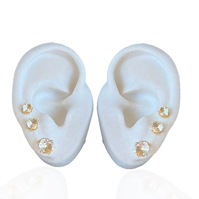 Trio Brincos Folheado Ouro 18k e Prata 925 Redondo