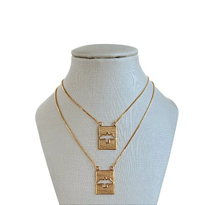Colar Escapulário Folheado Ouro 18k e Prata 925 Espírito Santo