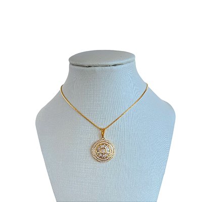 Colar Folheado Ouro 18k e Prata 925 Mandala Cravejada