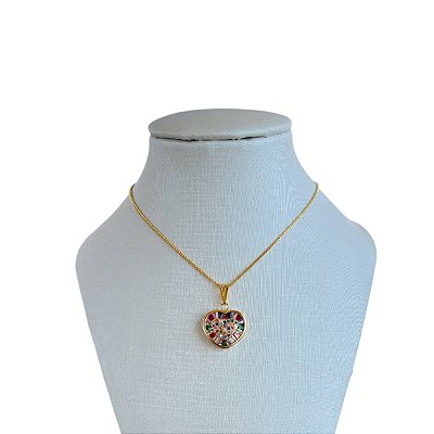 Colar Folheado Ouro 18k Coração Cravejado