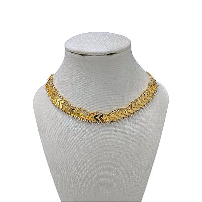 Choker Folheada Ouro 18k Escamas Strass