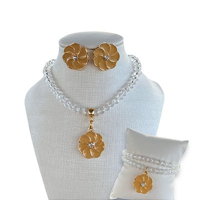 Conjunto Bijuteria Cristais Flor