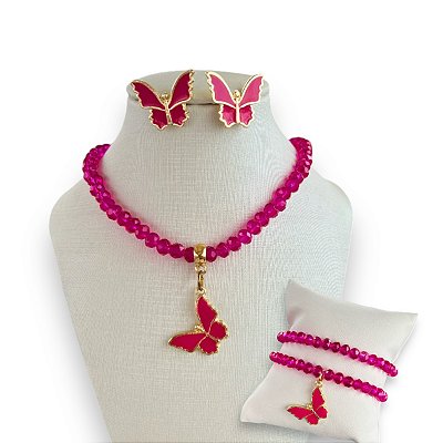 Conjunto Bijuteria Cristais Borboleta