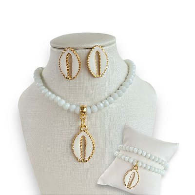 Conjunto Bijuteria Cristais Búzio
