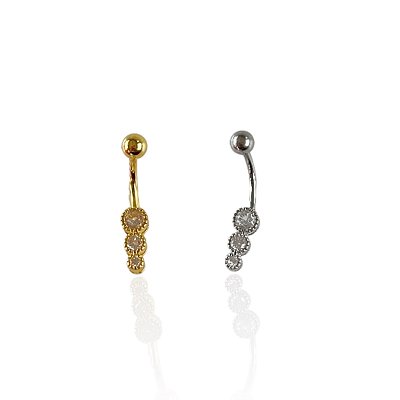 Piercing Aço Inoxidável Dourado e Prata Umbigo Ponto de Luz Cravejado