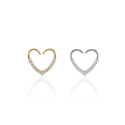 Piercing Aço Inoxidável Dourado e Prata Daith Coração Cravejado