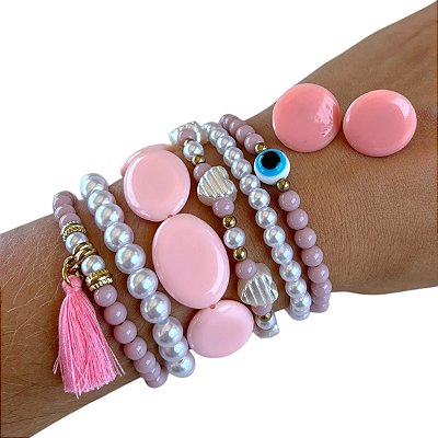 Conjunto Brinco e Kit Pulseiras