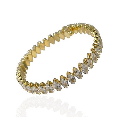 Bracelete Folheado Prata 925 Navetes Cravejado