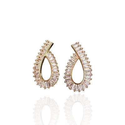 Brinco Folheado Ouro 18k e Prata 925 Gota Cravejada