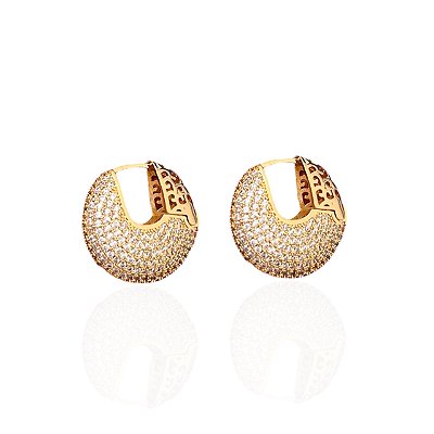 Brinco Folheado Ouro 18k e Prata 925 Canoa Cravejada