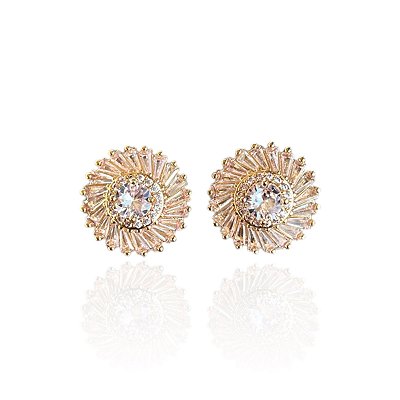 Brinco Folheado Ouro 18k e Prata 925 Mandala Cravejada