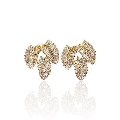 Brinco Folheado Ouro 18k Folha Cravejada