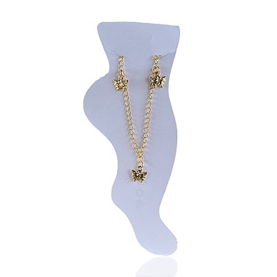 Tornozeleira Folheada Ouro 18k e Prata 925 Borboletas