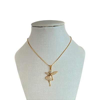 Colar Folheado Ouro 18k e Prata 925 Fada Cravejada