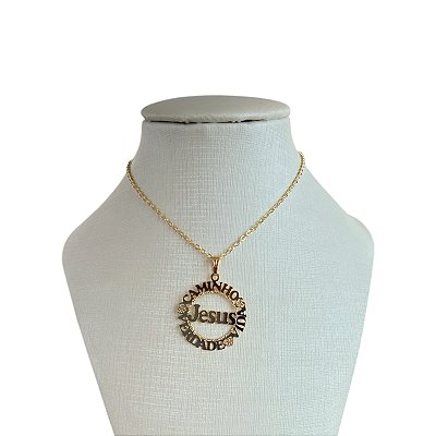Colar Folheado Ouro 18k Mandala Jesus Caminho Verdade e a Vida