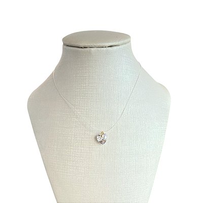 Colar Folheado Ouro 18k Fio de Silicone Ponto de Luz Coração