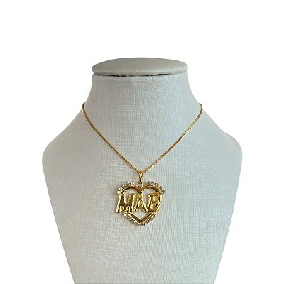 Colar Folheado Ouro 18k Mãe Strass