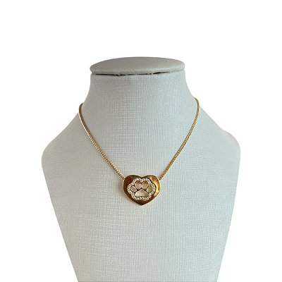 Colar Folheado Ouro 18k Pet Coração Cravejado