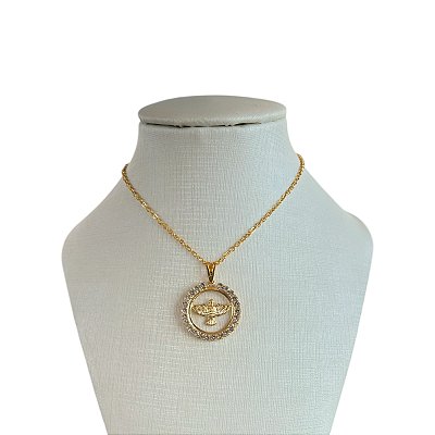 Colar Folheado Ouro 18k e Prata 925 Espírito Santo Strass