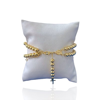 Pulseira Folheada Ouro 18k e Prata 925 Terço Cristais