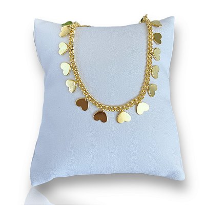 Pulseira Folheada Ouro 18k e Prata 925 Corações