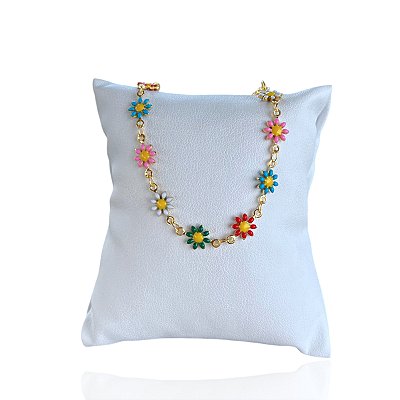 Pulseira Folheada Ouro 18k e Prata 925 Margaridas Resinada