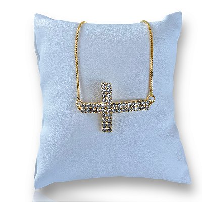 Pulseira Folheada Ouro 18k e Prata 925 Cruz Strass