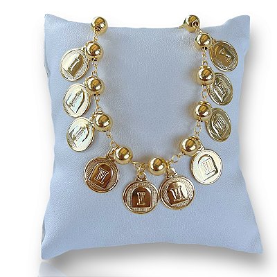 Pulseira Folheada Ouro 18k e Prata 925 Bolinhas Mandamentos