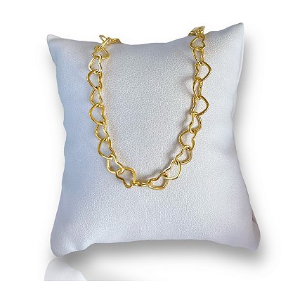 Pulseira Folheada Ouro 18k e Prata 925 Elos Corações