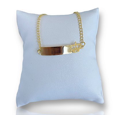 Pulseira Folheada Ouro 18k e Prata 925 Placa Infantil Coroa