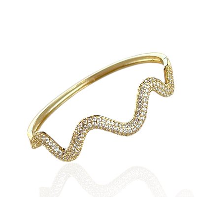 Bracelete Folheado Ouro 18k e Prata 925 Ondulado Cravejado