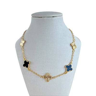 Colar Folheado Ouro 18k 5 Trevos Colors