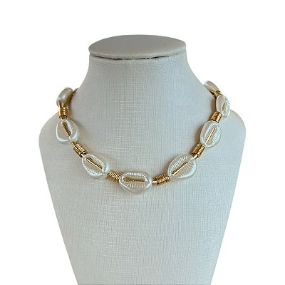 Choker Bijuteria Fios Dourado Búzios