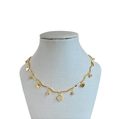 Choker Folheada Ouro 18k e Prata 925 Coração Ponto de Luz