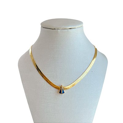 Choker Folheada Ouro 18k Fita Laminada Nossa Senhora Resinada