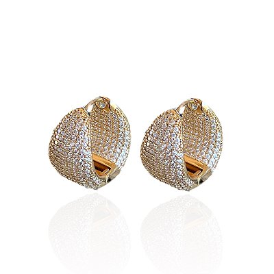 Brinco Folheado Ouro 18k e Prata 925 Canoa Cravejada