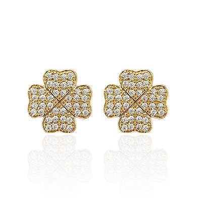Brinco Folheado Ouro 18k e Prata 925 Trevo Cravejado