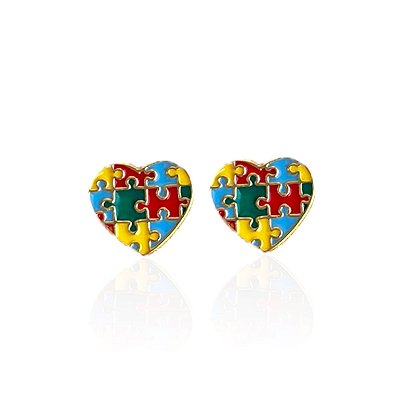 Brinco Folheado Ouro 18k e Prata 925 Coração Autista