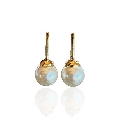 Brinco Bijuteria Ouro e Prata Pérola