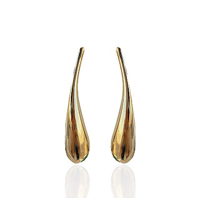 Brinco Bijuteria Ouro e Prata Gota Cumprida