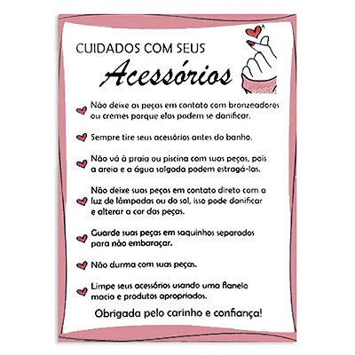 Cartão Cuidados Com as Peças 50 und