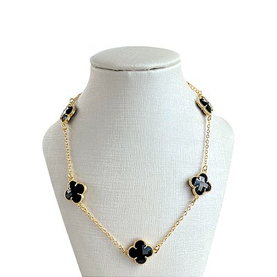 Colar Folheado Ouro 18k 5 Trevos Cristais