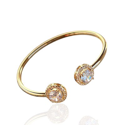 Bracelete Folheado Ouro 18k e Prata 925 Redondo Cravejado