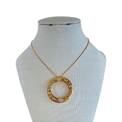 Colar Folheado Ouro 18k Mandala Mãe Love Cravejada