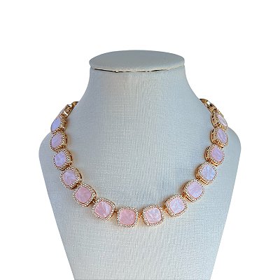 Colar Folheado Ouro 18k e Prata 925 Inspired Quadrado Cravejado